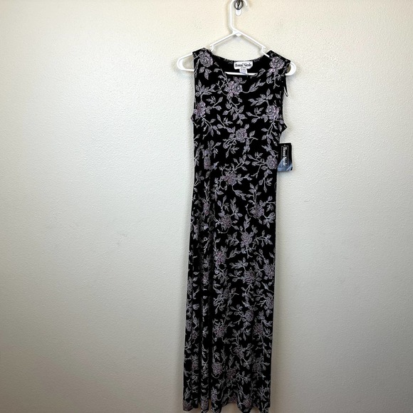 Vtg Ronnie Nicole Ouida Long Maxi Glitter Gown Black Stretch Sleeveless Dress 6 - Picture 1 of 7